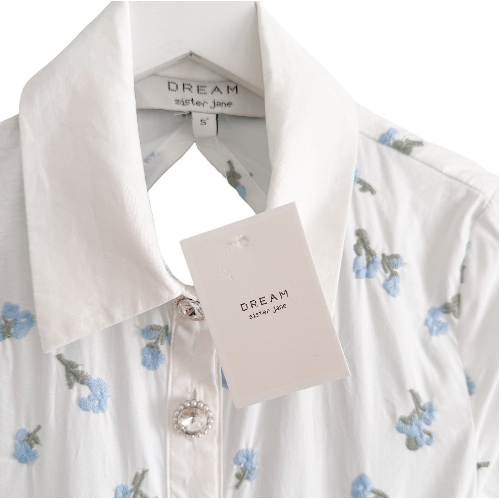 Sister Jane Lapis Shell Midi Shirtdress Rhinestone Buttons Open Back Nwt Small — image 4 of 8